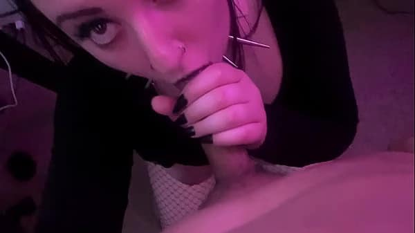 Goth slut deepthroats and sucks older asian cock